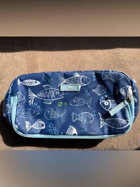 Scout Navy Fish Print Makeup Pouch with Light Blue Trim